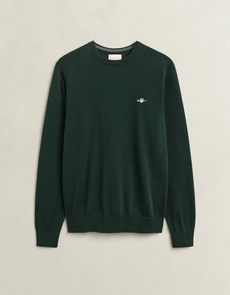 GANT Mens Classic Cotton Shield Logo Crew Neck Jumper - 374 Tartan Green