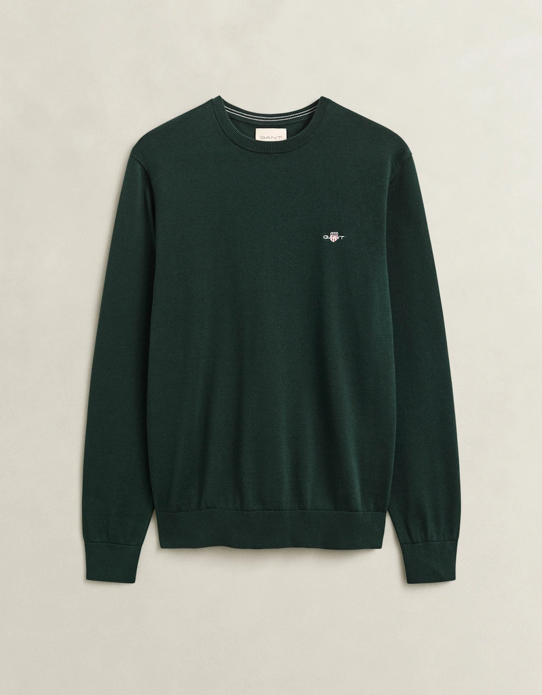 Gant Men's GANT Mens Classic Cotton Shield Logo Crew Neck Jumper - 374 Tartan Green