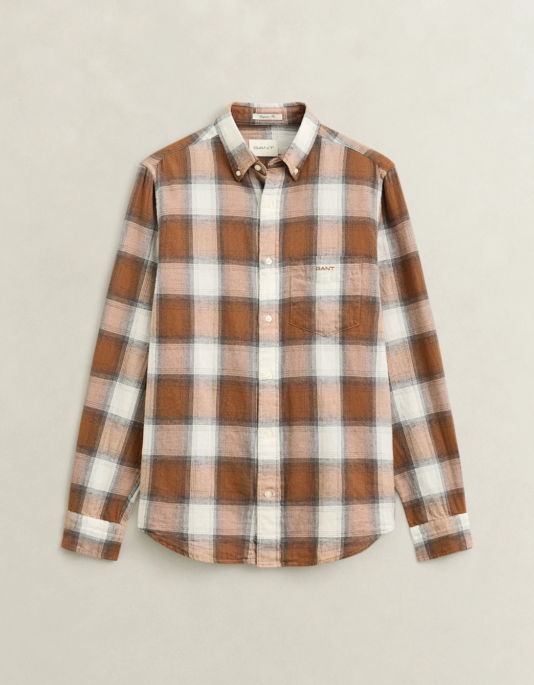 GANT Mens Regular Fit Windblown Flannel Broad Check Shirt - 273 Caramel Brown