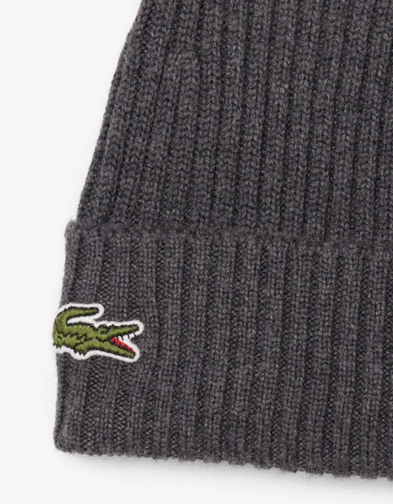Lacoste Rib Knit Brushed Wool Beanie