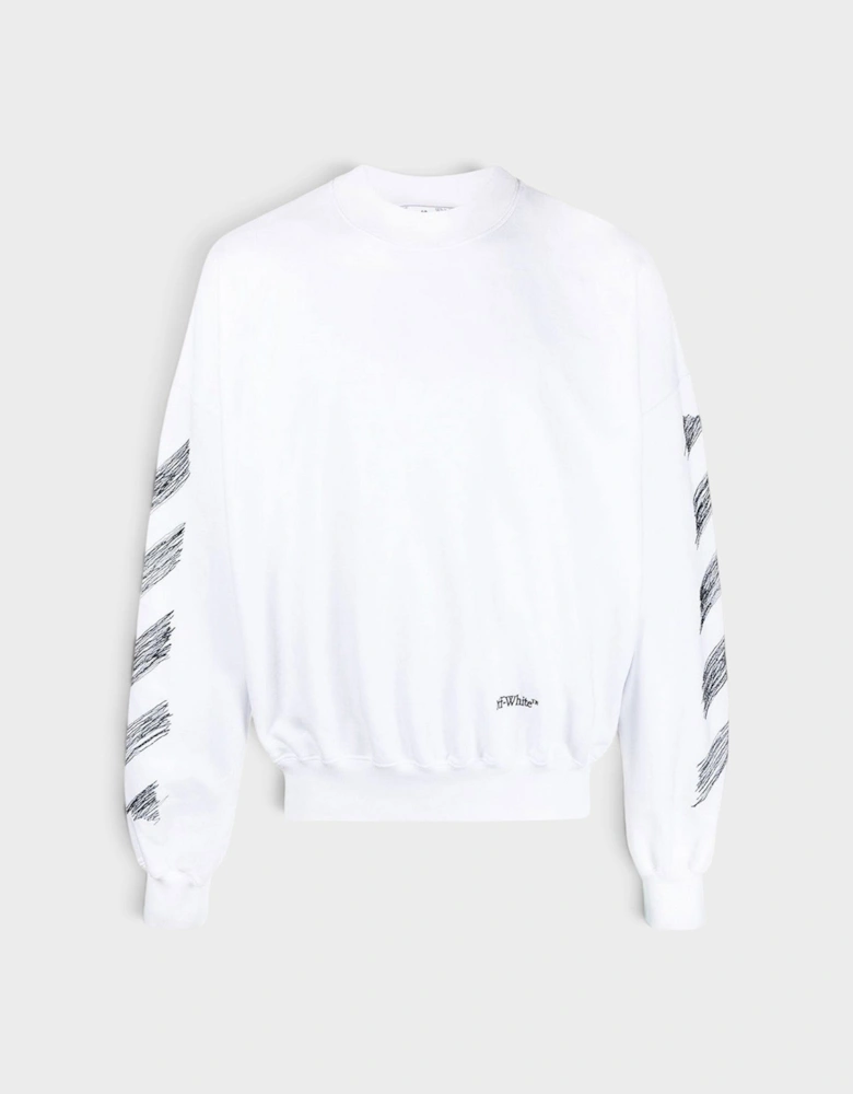 Scribble Diag Print Sweatshirt White