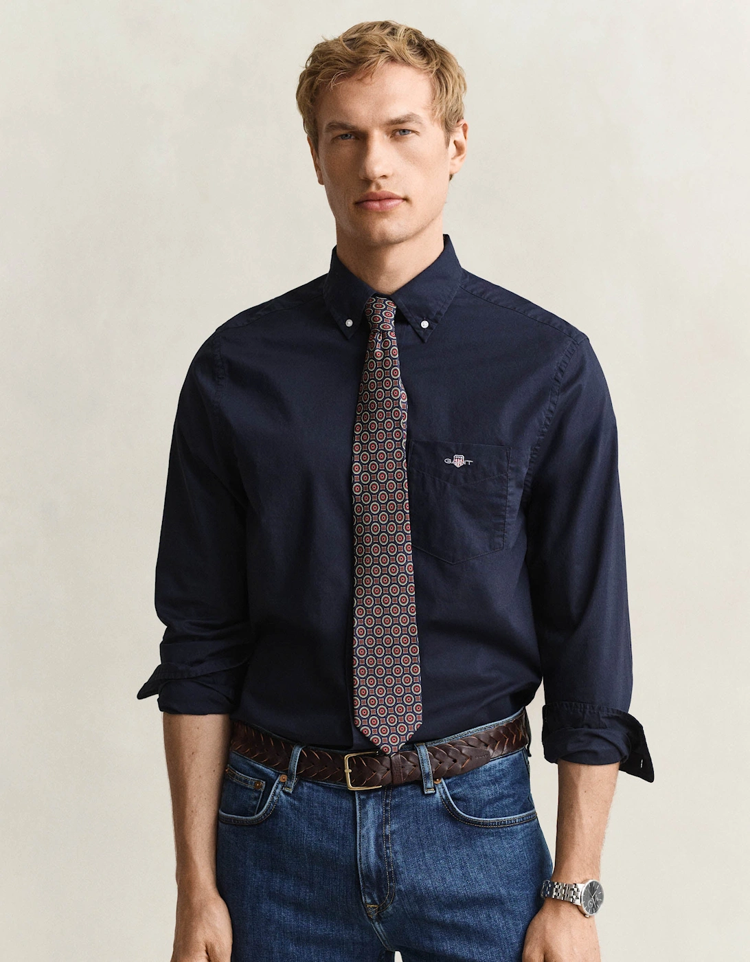GANT Mens Regular Fit Long Sleeve Poplin Shirt - 433 Evening Blue