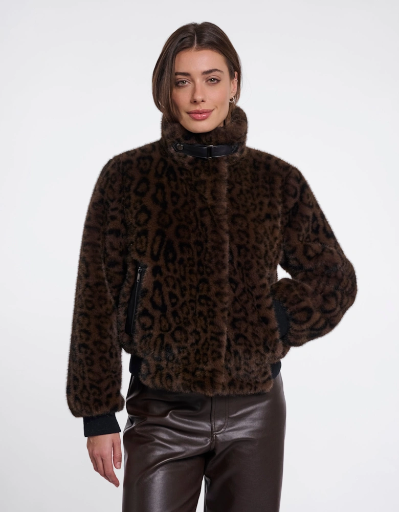 Rino & Pelle Ambra Womens Short Faux Fur Jacket - Brown Leopard