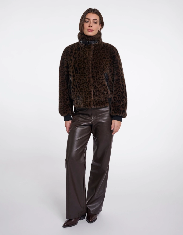 Rino & Pelle Ambra Womens Short Faux Fur Jacket - Brown Leopard