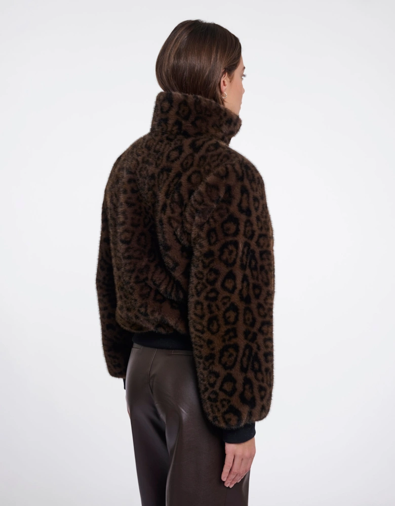 Rino & Pelle Ambra Womens Short Faux Fur Jacket - Brown Leopard