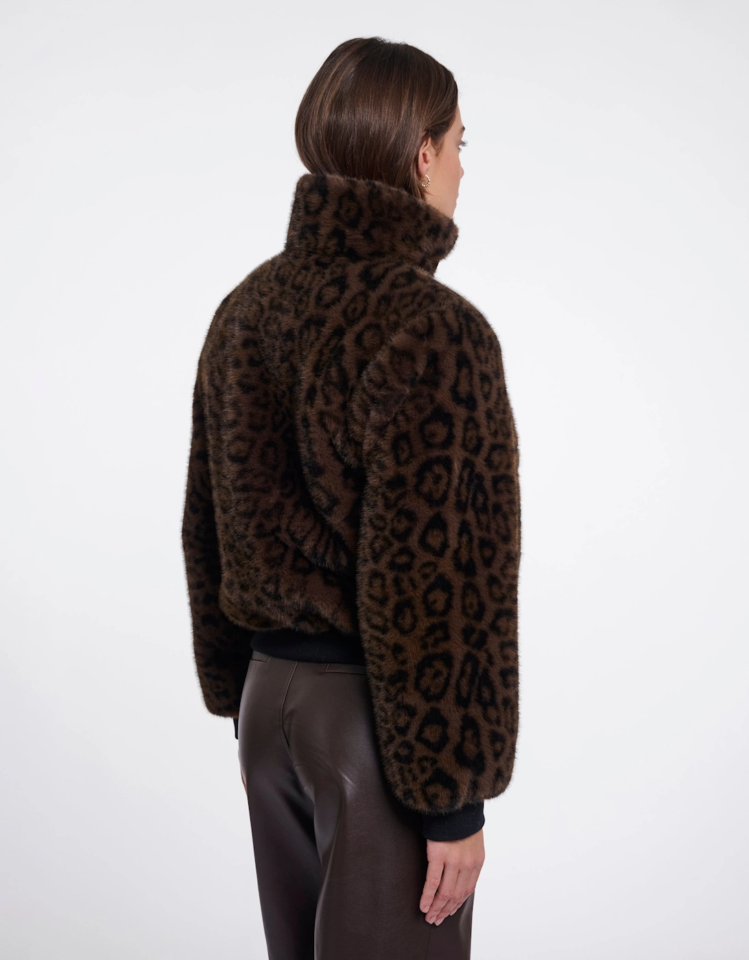 Rino & Pelle Ambra Womens Short Faux Fur Jacket - Brown Leopard