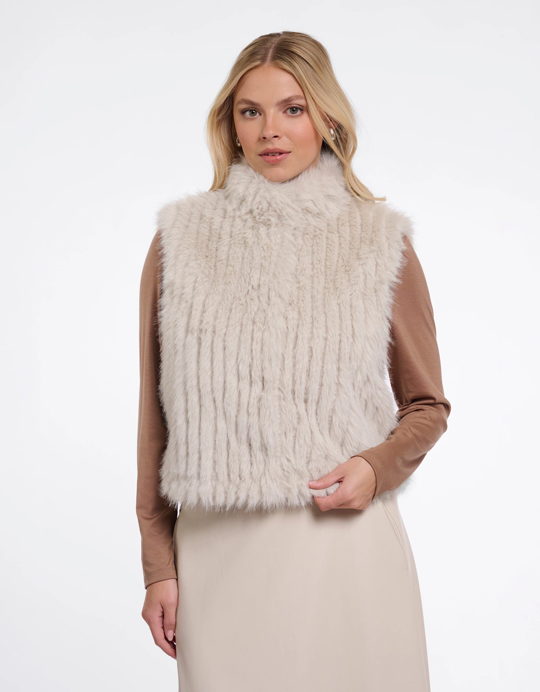 Rino & Pelle Dava Womens Faux Fur Waistcoat With Button Closure - Birch