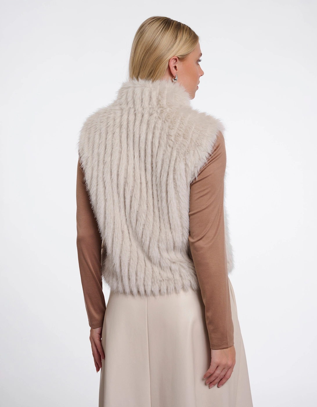 Rino & Pelle Dava Womens Faux Fur Waistcoat With Button Closure - Birch