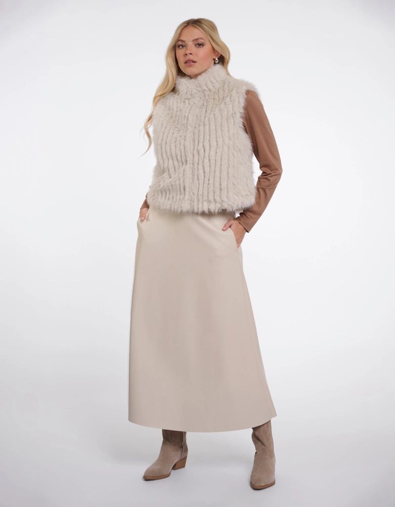 Rino & Pelle Dava Womens Faux Fur Waistcoat With Button Closure - Birch