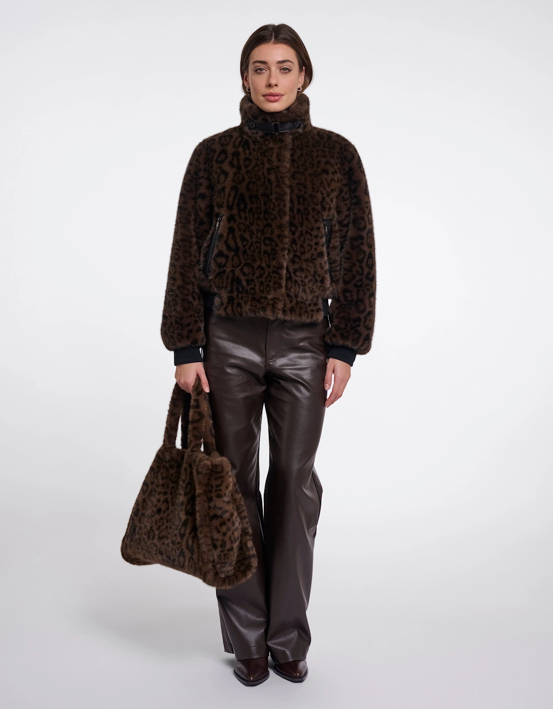 Rino & Pelle Daan Womens Big Faux Fur Shopper - Brown Leopard
