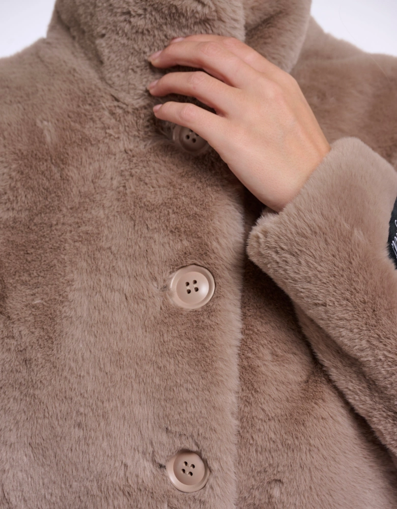 Rino & Pelle Vie Womens Single Breasted Faux Fur Jacket - Mocha Latte
