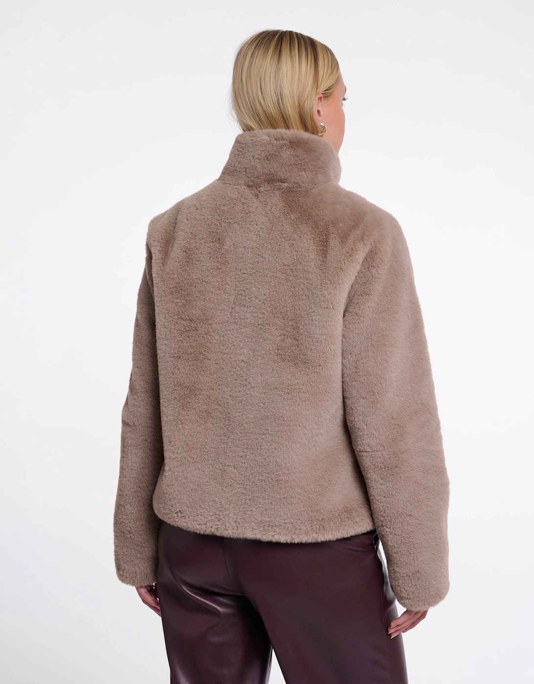 Rino & Pelle Vie Womens Single Breasted Faux Fur Jacket - Mocha Latte