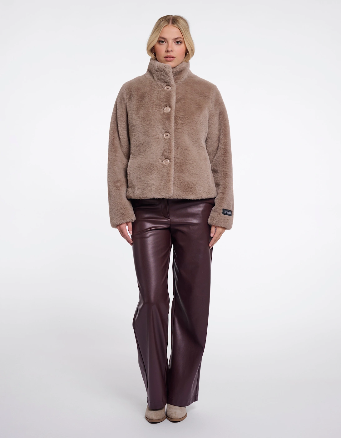 Rino & Pelle Vie Womens Single Breasted Faux Fur Jacket - Mocha Latte