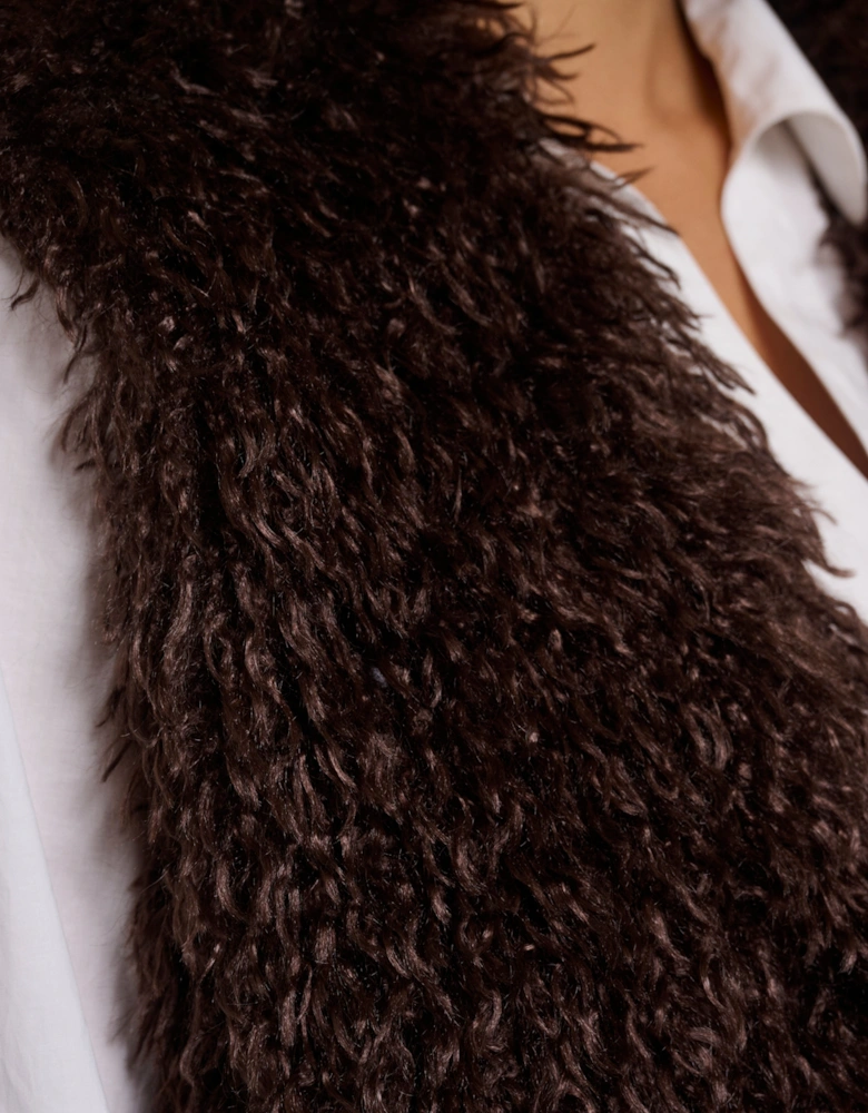 Rino & Pelle Sensy Womens Faux Fur Waistcoat - Coffee Roast