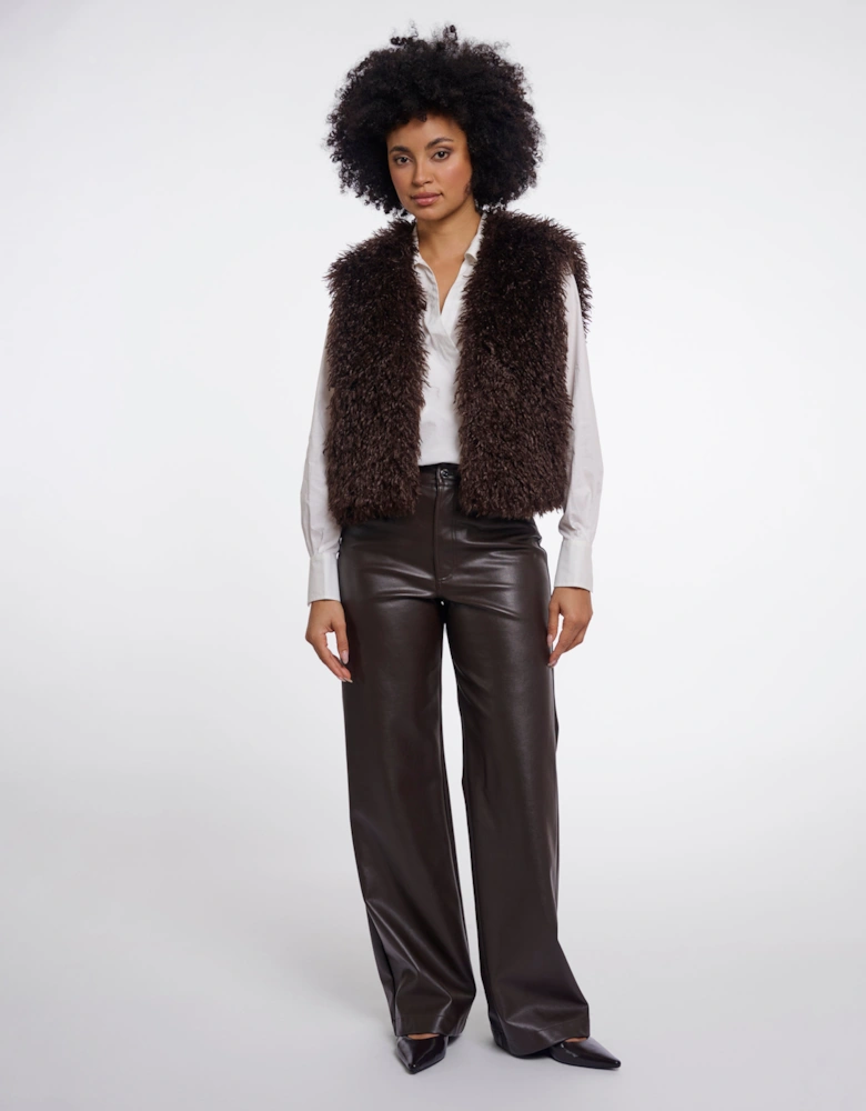 Rino & Pelle Sensy Womens Faux Fur Waistcoat - Coffee Roast