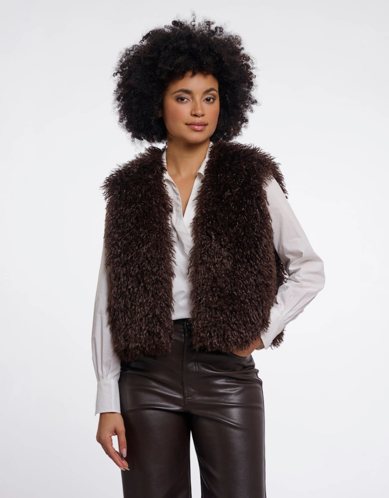 Rino & Pelle Sensy Womens Faux Fur Waistcoat - Coffee Roast