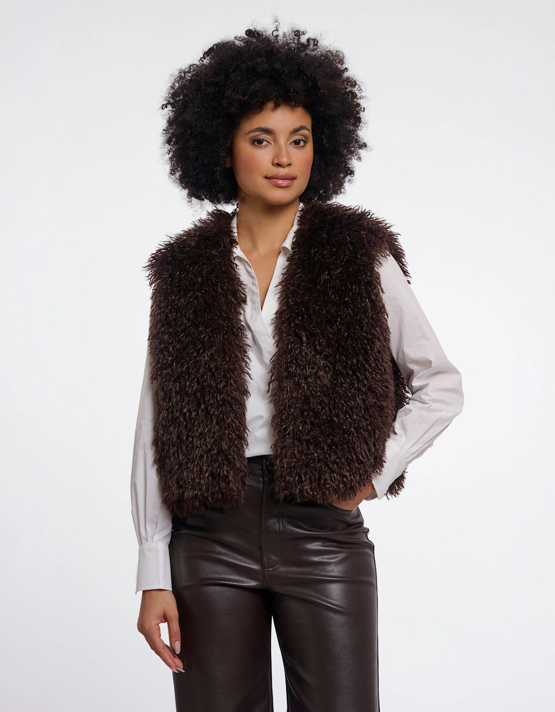 Rino & Pelle Sensy Womens Faux Fur Waistcoat - Coffee Roast