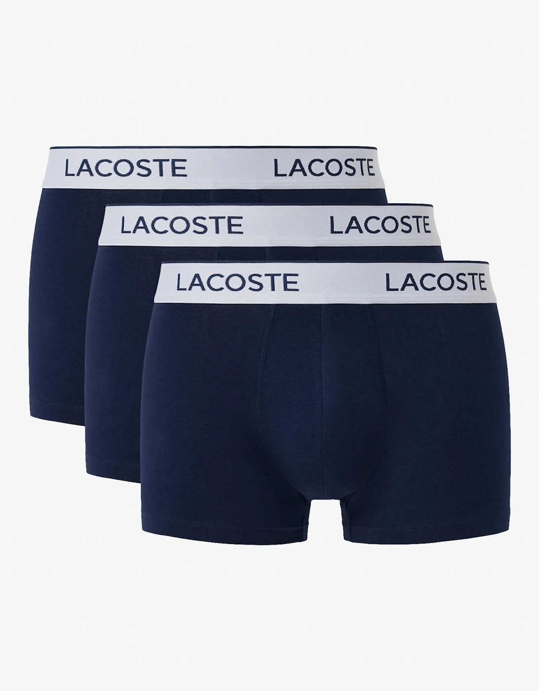 Lacoste 3-Pack Contrast Stripe Stretch Cotton Mens Trunks - Navy Blue 166