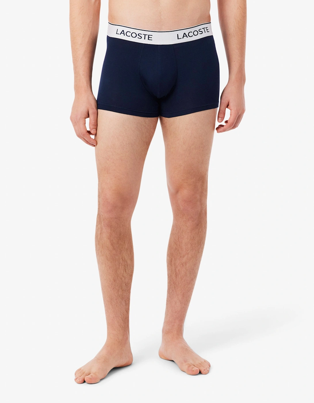 Lacoste 3-Pack Contrast Stripe Stretch Cotton Mens Trunks - Navy Blue 166