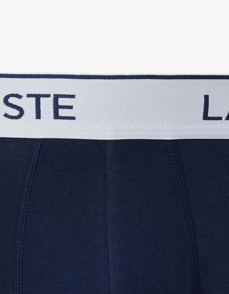 Lacoste 3-Pack Contrast Stripe Stretch Cotton Mens Trunks - Navy Blue 166