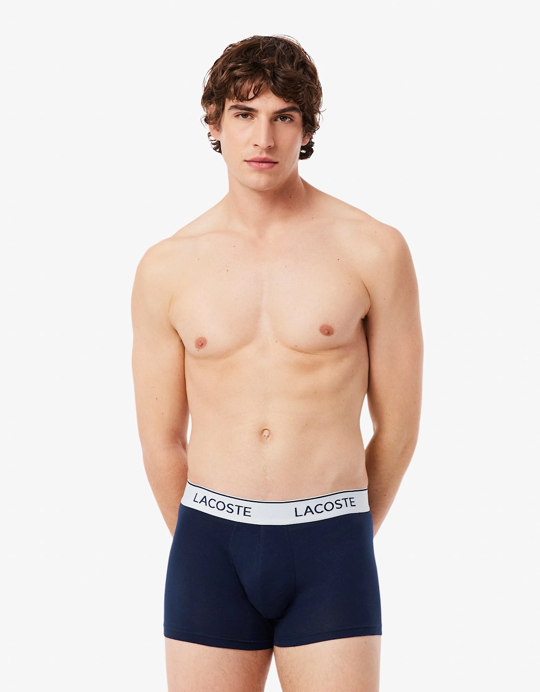 Lacoste 3-Pack Contrast Stripe Stretch Cotton Mens Trunks - Navy Blue 166