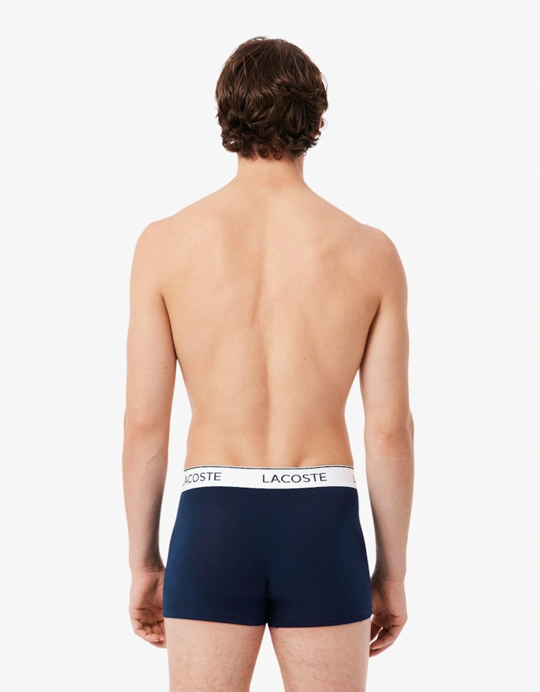 Lacoste 3-Pack Contrast Stripe Stretch Cotton Mens Trunks - Navy Blue 166