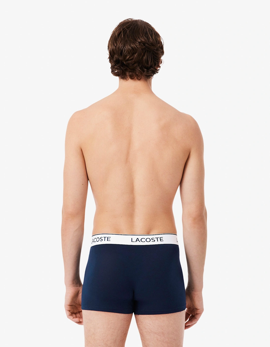 Lacoste 3-Pack Contrast Stripe Stretch Cotton Mens Trunks - Navy Blue 166