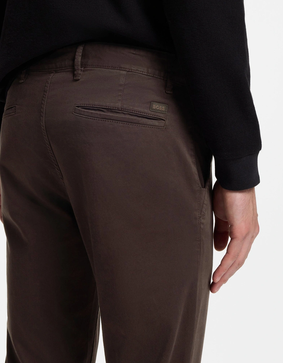 BOSS Orange Mens Slim Fit Chinos in Stretch-Cotton Satin - Dark Brown 207