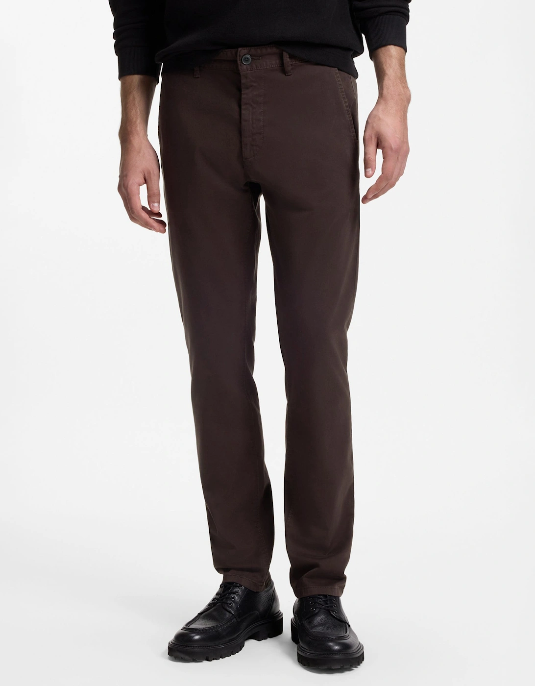 Boss Men's BOSS Orange Mens Slim Fit Chinos in Stretch-Cotton Satin - Dark Brown 207