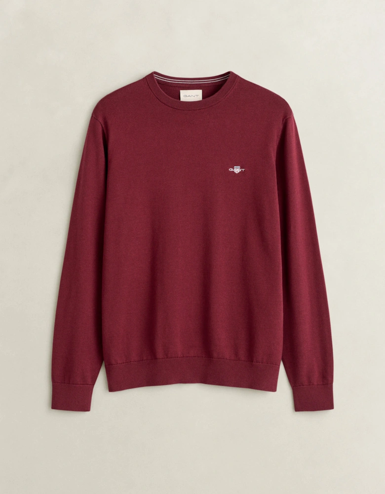 GANT Mens Classic Cotton Shield Logo Crew Neck Jumper - 676 Deep Grape Wine