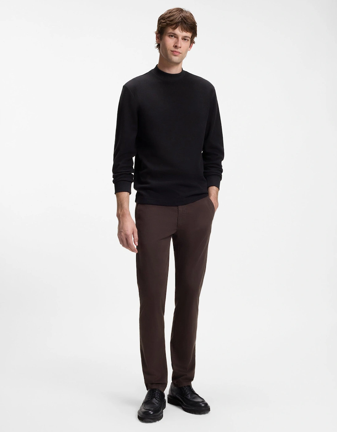 BOSS Orange Mens Slim Fit Chinos in Stretch-Cotton Satin - Dark Brown 207