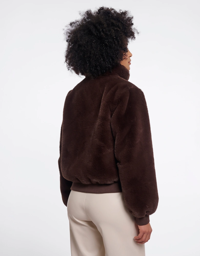 Rino & Pelle Ambra Womens Short Faux Fur Jacket - Coffee Roast