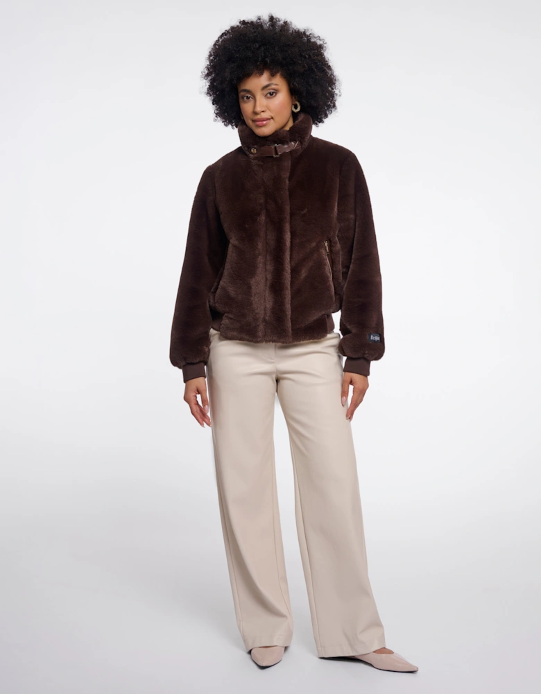 Rino & Pelle Ambra Womens Short Faux Fur Jacket - Coffee Roast