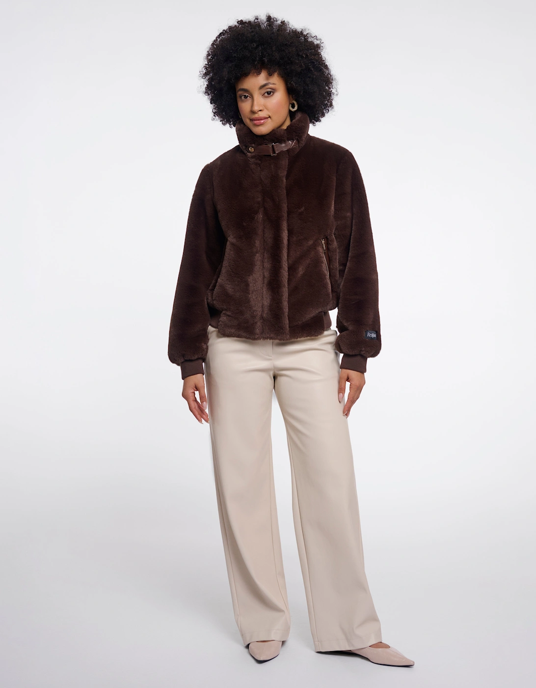 Rino & Pelle Ambra Womens Short Faux Fur Jacket - Coffee Roast