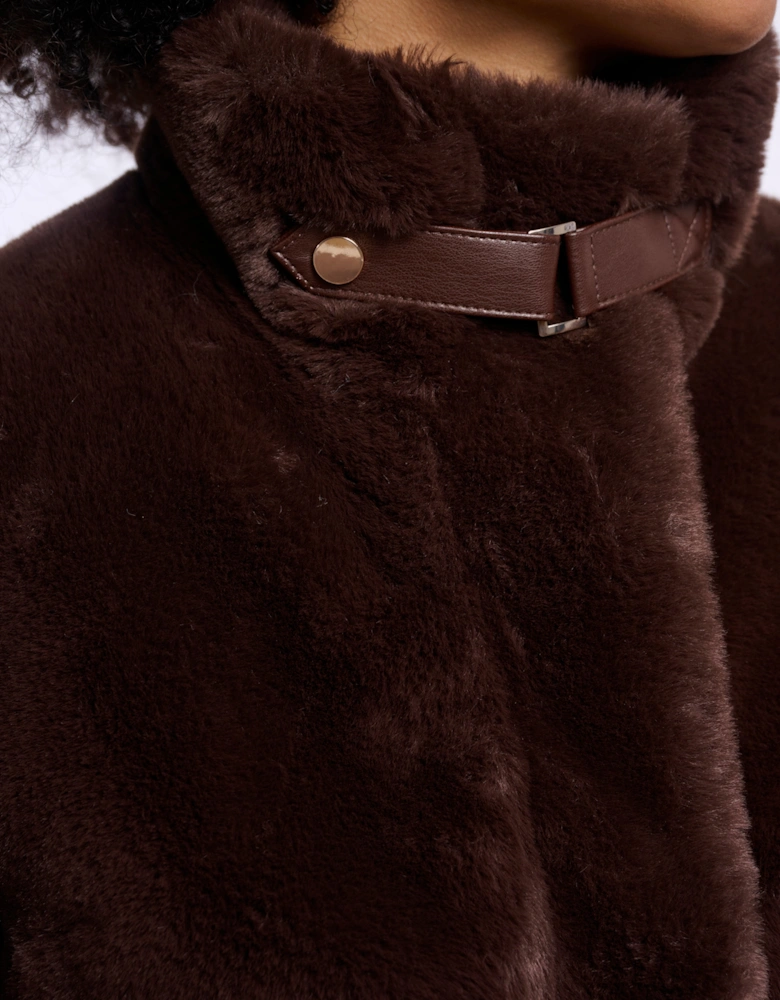 Rino & Pelle Ambra Womens Short Faux Fur Jacket - Coffee Roast