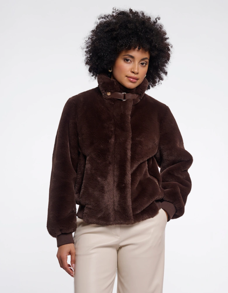 Rino & Pelle Ambra Womens Short Faux Fur Jacket - Coffee Roast
