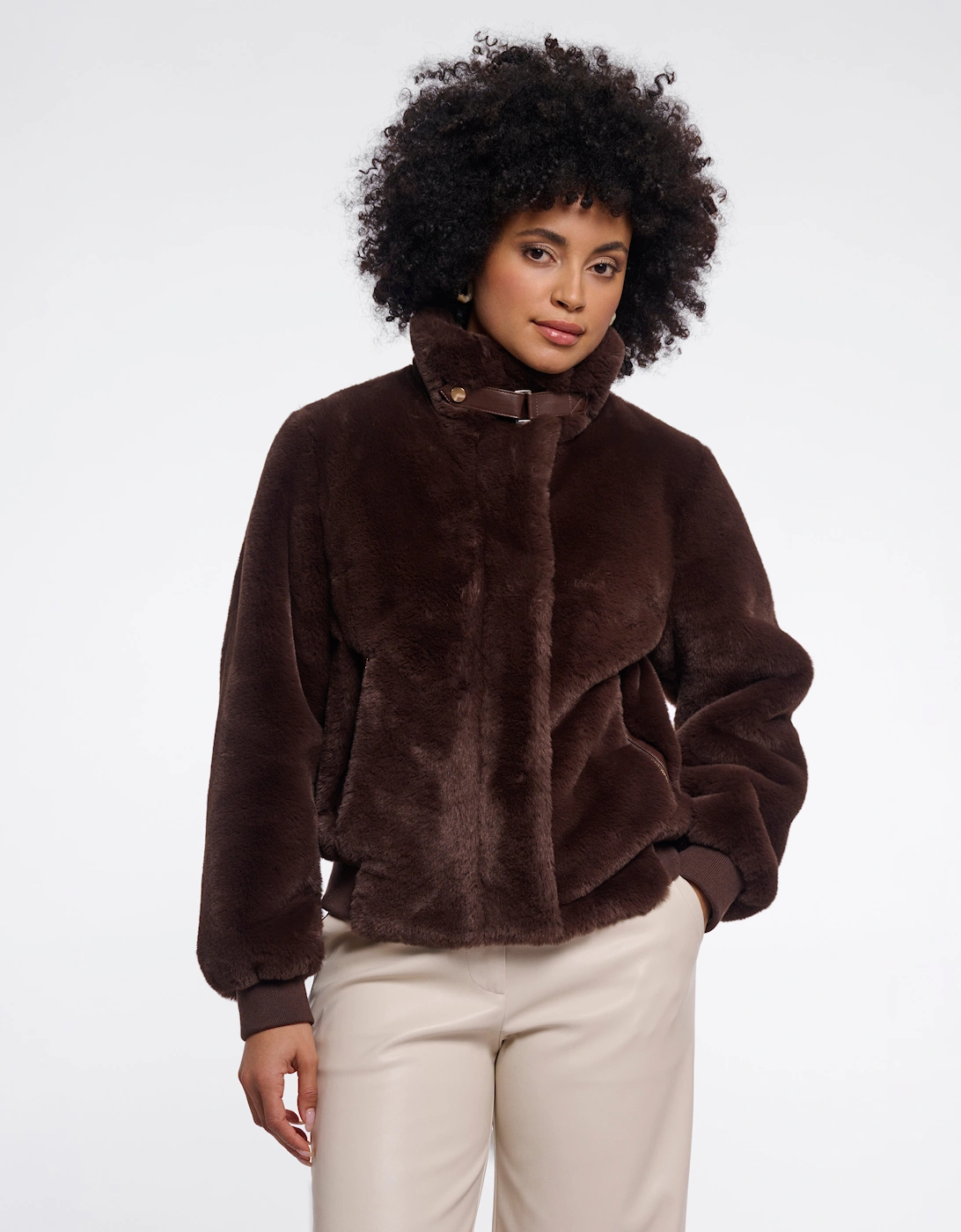 Rino & Pelle Ambra Womens Short Faux Fur Jacket - Coffee Roast