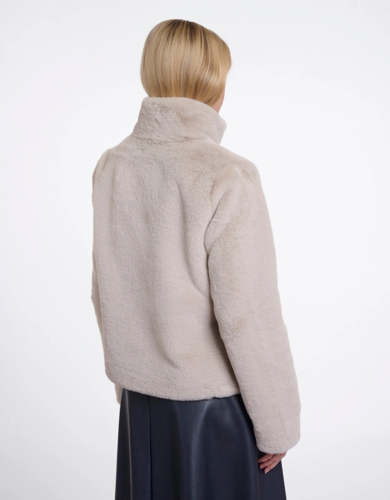 Rino & Pelle Vie Womens Single Breasted Faux Fur Jacket - Birch