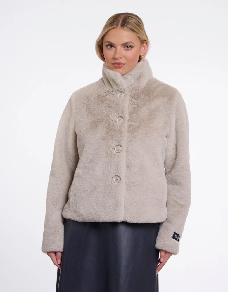 Rino & Pelle Vie Womens Single Breasted Faux Fur Jacket - Birch