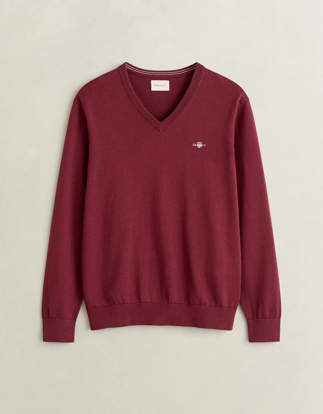 GANT Mens Classic Cotton Shield Logo V-Neck Jumper - 676 Deep Grape Wine