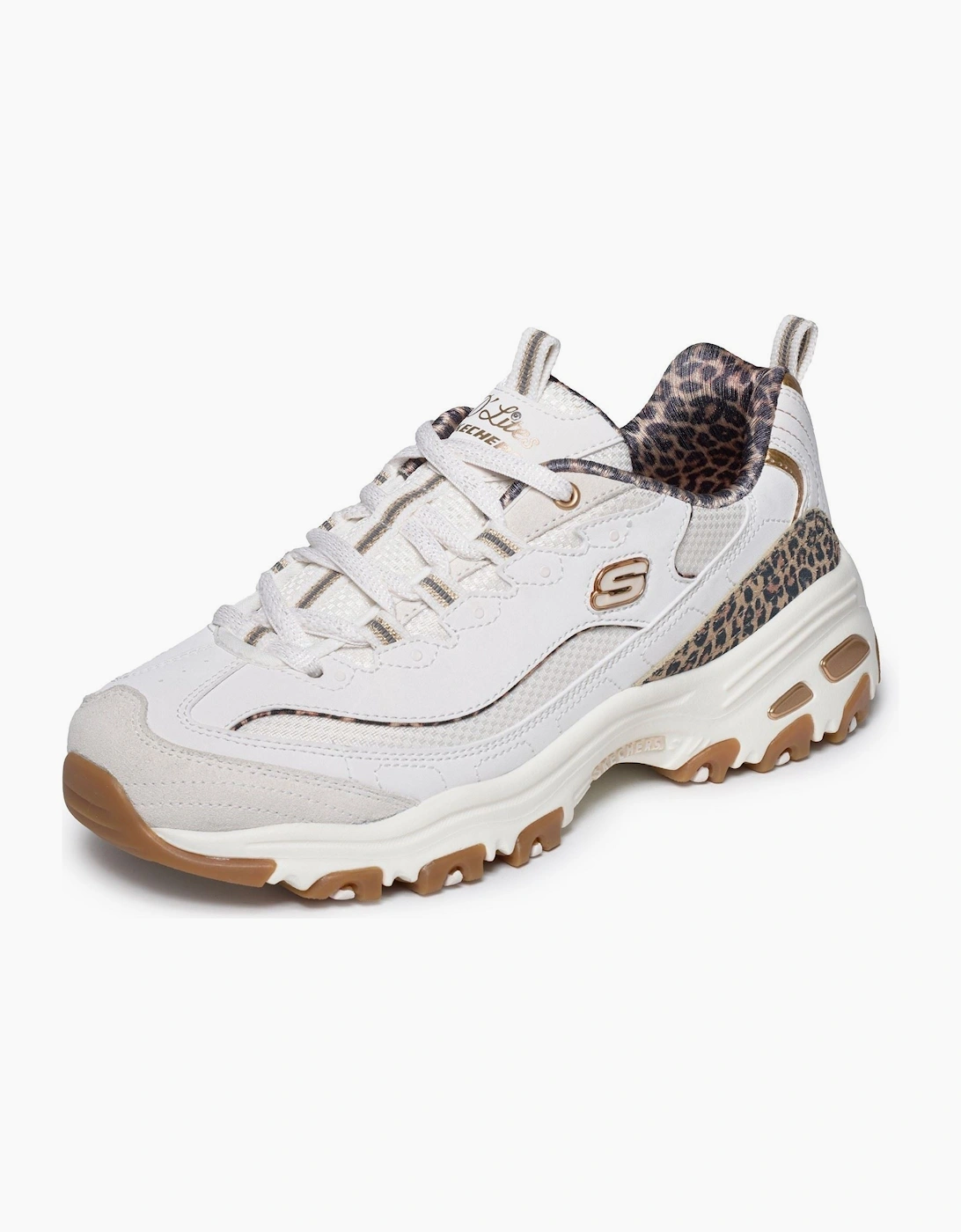 Skechers D'Lites Wild Charm Leather Women's White/Leopard Trainers