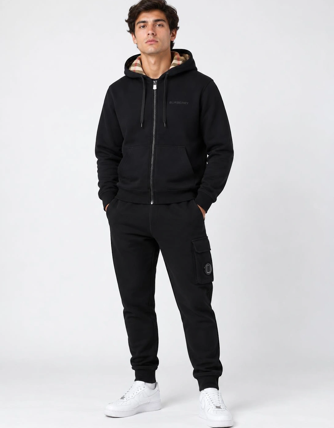 Burberry Hove Check Hoodie Black