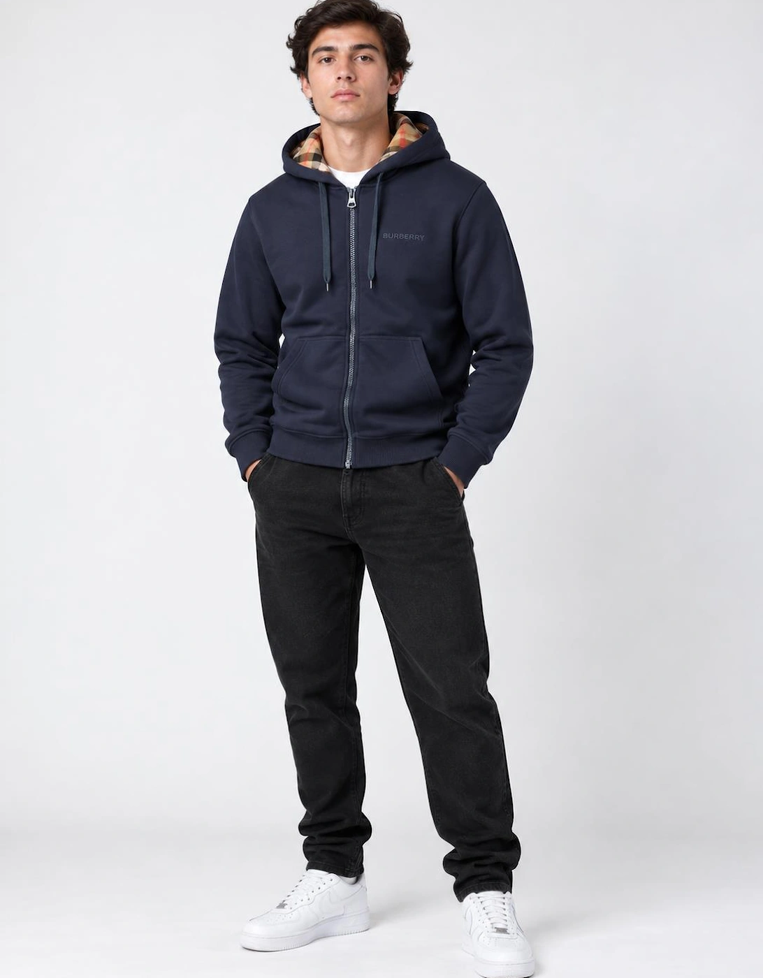 Burberry Hove Check Hoodie Navy