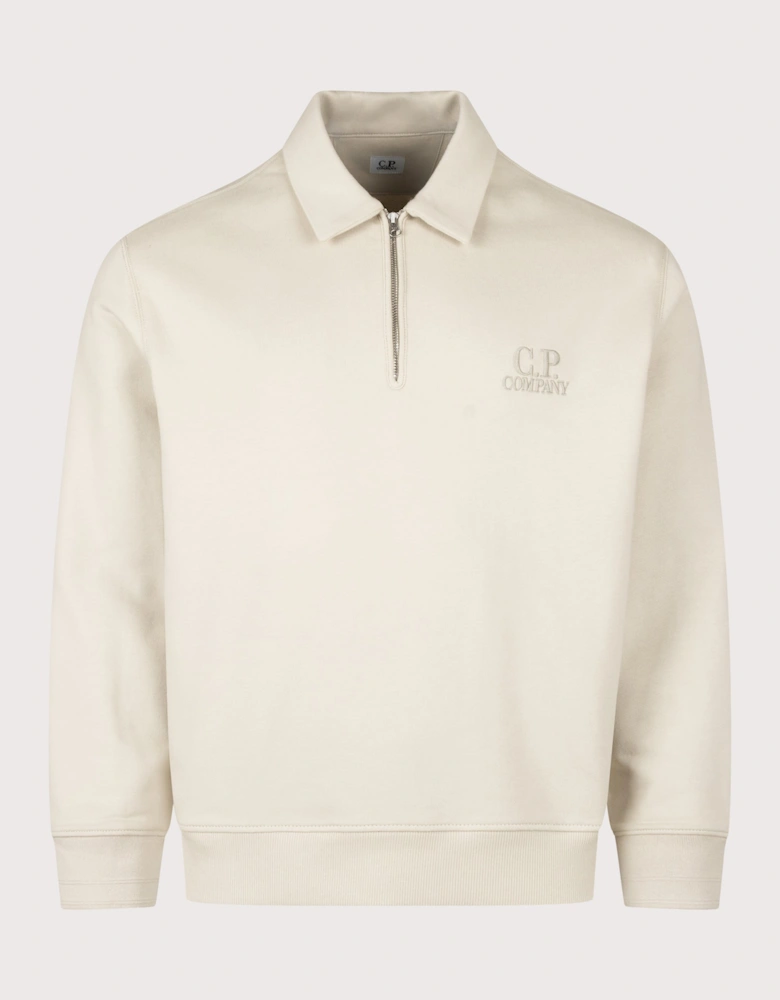 Diagonal Raised Fleece Polo Collar Sweatshirt