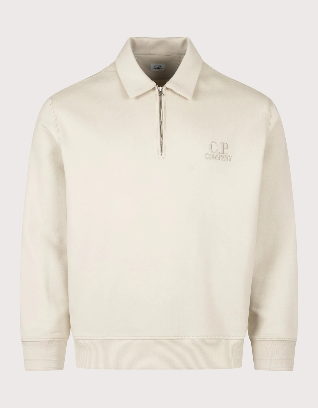 Diagonal Raised Fleece Polo Collar Sweatshirt