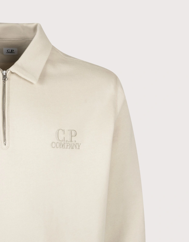 Diagonal Raised Fleece Polo Collar Sweatshirt