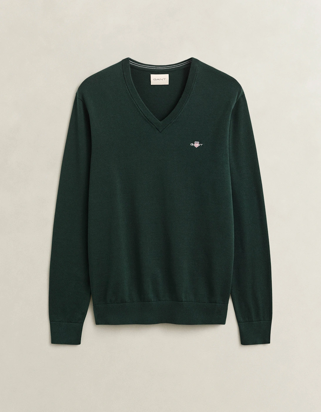 GANT Mens Classic Cotton Shield Logo V-Neck Jumper - 374 Tartan Green