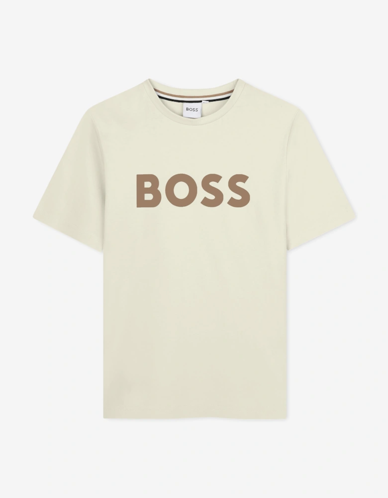 BOSS Boys Logo Print T-Shirt in Ivory