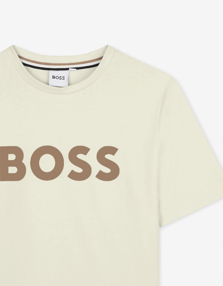 BOSS Boys Logo Print T-Shirt in Ivory