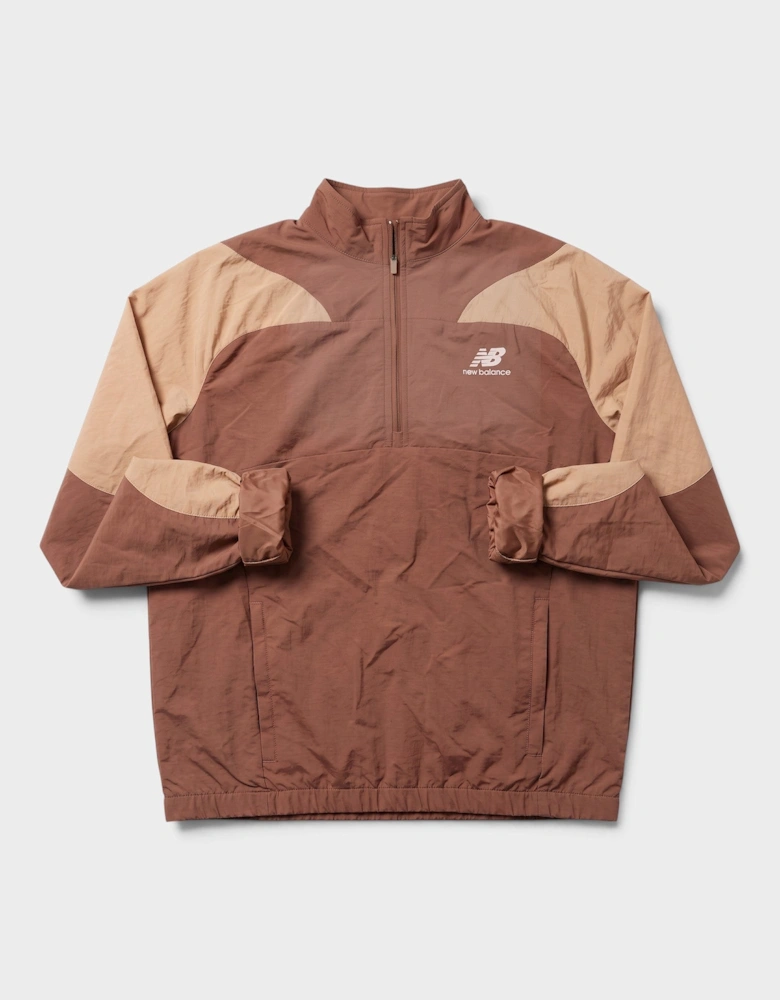 Logo Panelled Half Zip Jacket Brown